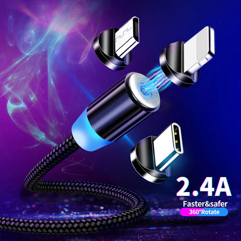 AKABEILA 2.4A Magnetic USB Cable Fast Charging Type C Cable Magnet Charger Data Charge Micro USB Type C Iphone Cable Mobile Phone Cable USB Cord