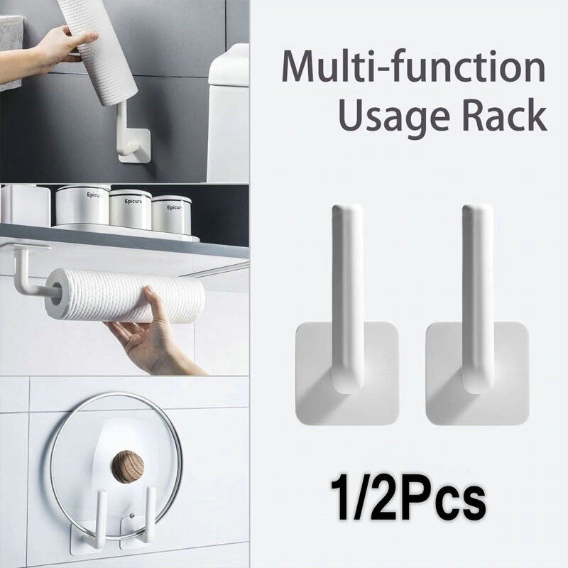 2pcs L-shaped Kitchen Cup Paper Roll Rack Wall-mounted Non-perforated Hook for Bathroom Kitchen Self-adhesive Towel Paper Towel Storage Rack