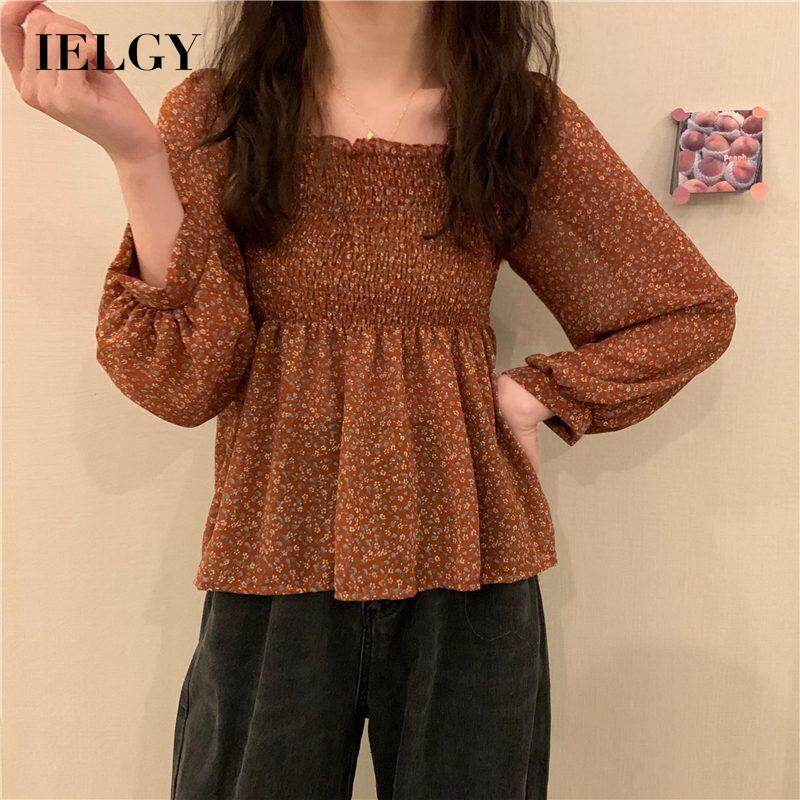 IELGY women's korean style floral top small fresh short shirt