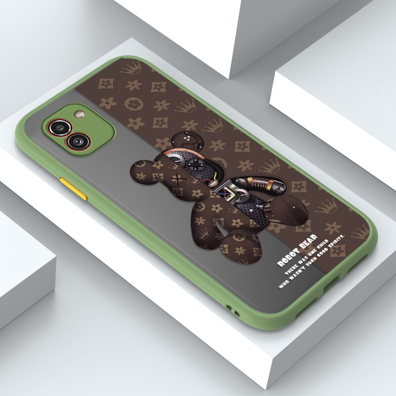 Jizetin Ready Case For Samsung Galaxy A03 Casing samsung A03 Cute Cartoon XX Mechanical Bear Phone Case Lovely Robot Bear Soft Edge Frosted Transparent Hard Casing Boys Man Shockproof Full Cover Camera Protect Case