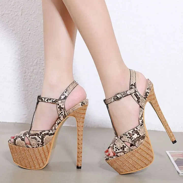 snake high heel sandals