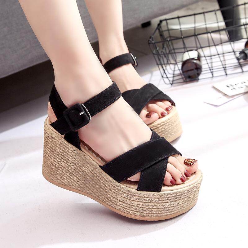 Women New Wedges Sandals Lady Fashion Suede Leather Platform Shoes Lady Solid Color High Heels