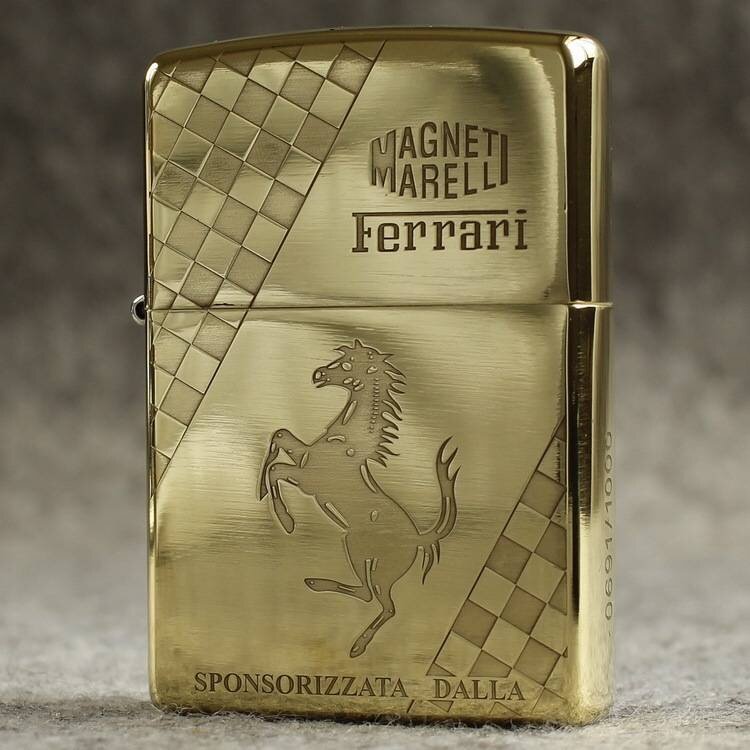 Zippo lighter pure copper three-sided etched Ferrari car