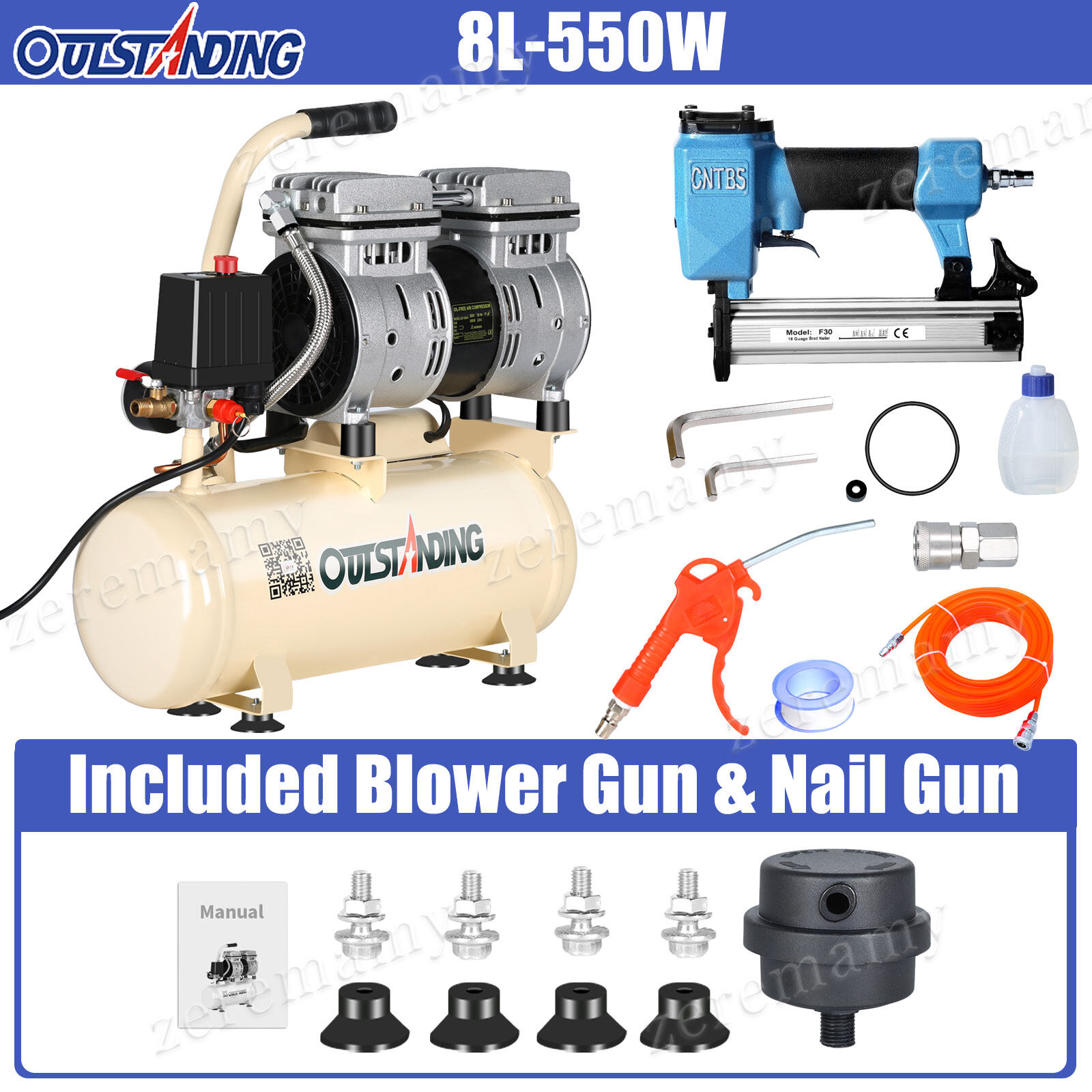 1500W OilLess Air Compressor Industrial Low noise design 8L/30L for
