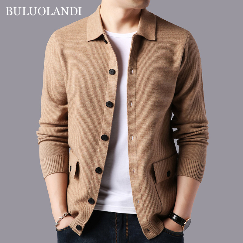 BULUOLANDI Men Knitted Cardigan Autumn Winter Men New Autumn Long-Sleeved Shirt Collar Sweater