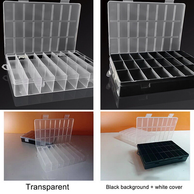 Practical 24 Grids Compartment Plastic Storage Box Jewelry Earring Bead Screw Holder Case Display Organizer Container