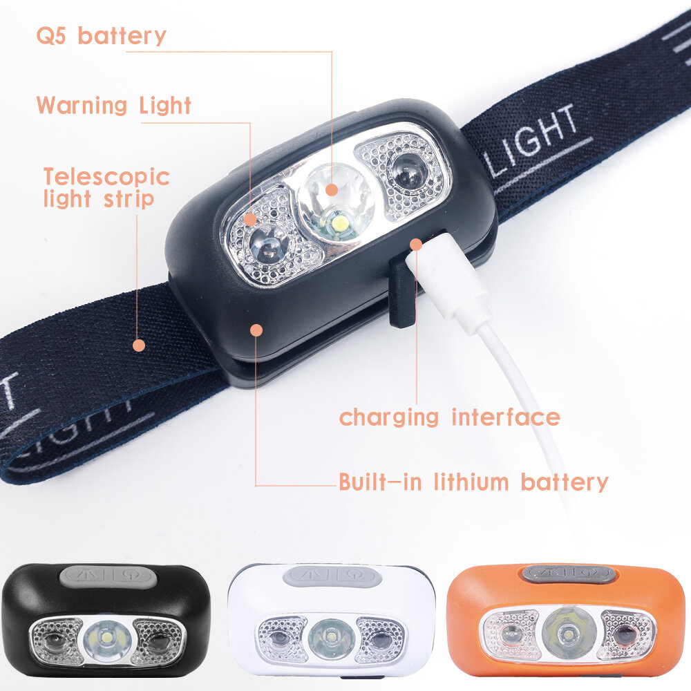 Mini Rechargeable LED Headlight Body Motion Sensor Headlight Camping Flashlight Head Light Torch Lamp USB