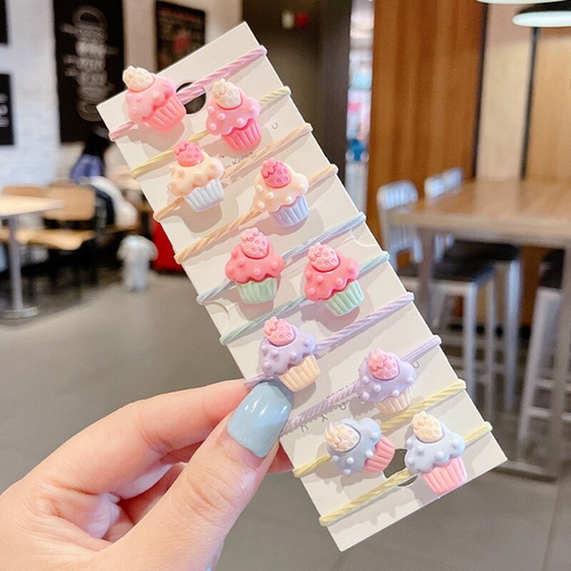 Set of 10 Lovely Cartoon Resin Rubber Hair Bands for Babies