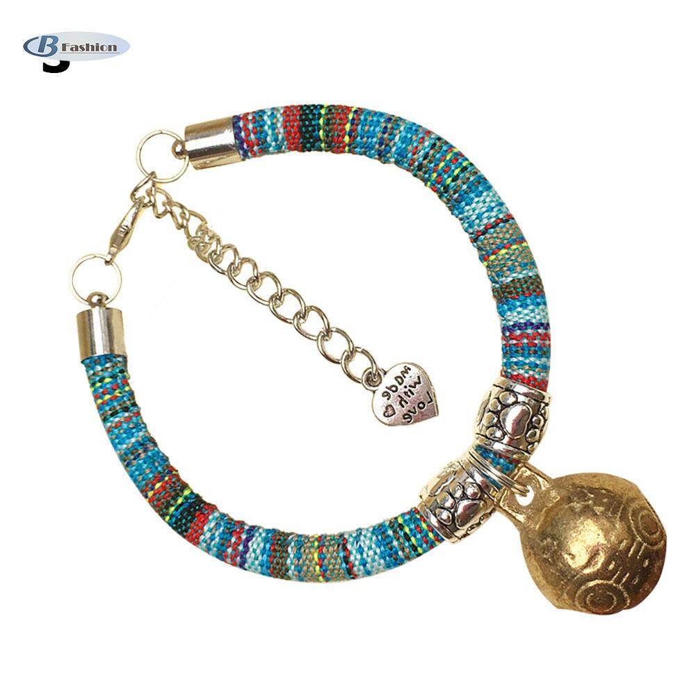 B-F Pet Leash Collar With Big Bell Colorful Ethnic Style Kitten Puppy Necklace Collars for Cats Dogs