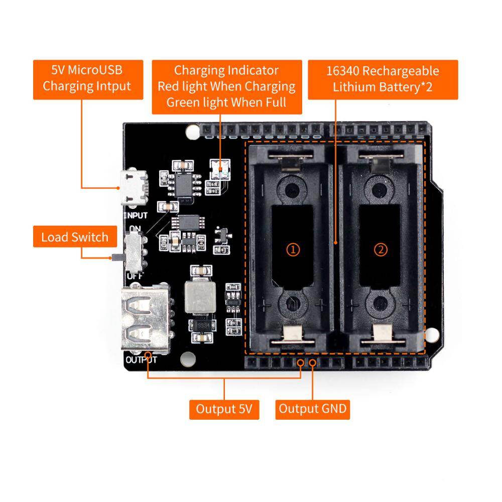 ESP8266 ESP32 Rechargeable Dual 16340 Lithium Charger Shield Module for ...