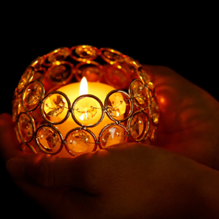 Gold Crystal Tea Light Candle Holders Sparklers Wedding Candelabra