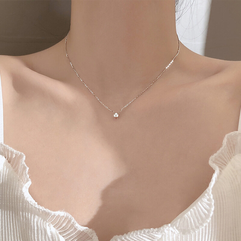 Dây chuyền nữ mạ bạc mặt đính kim cương lấp lánh thời trang sang trọng - INTL