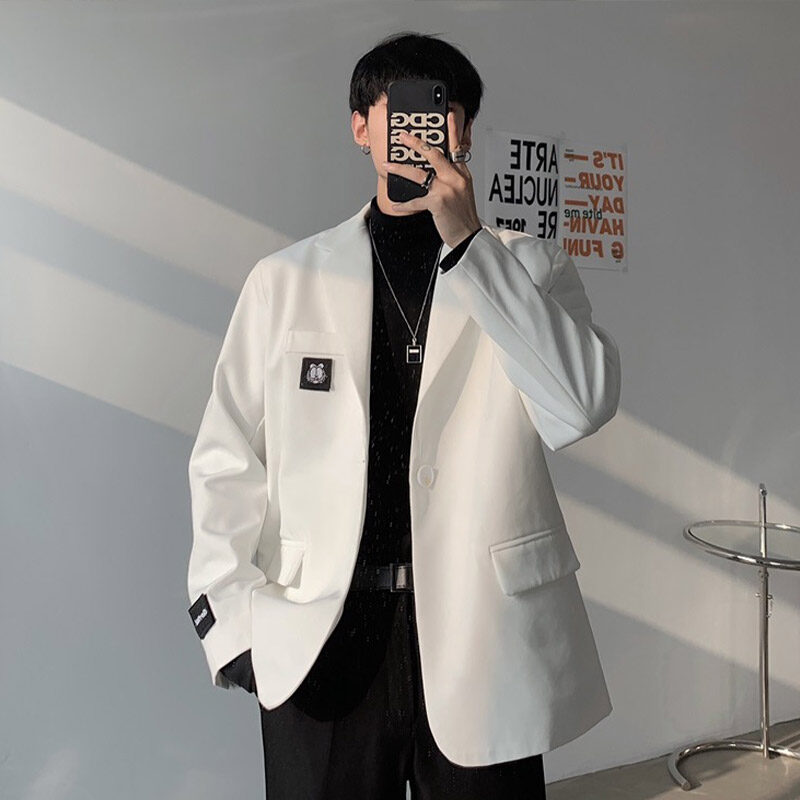 SINRANSINYA丨Men's White Blazer Korean style fashionable and handsome casual suit loose and comfortable