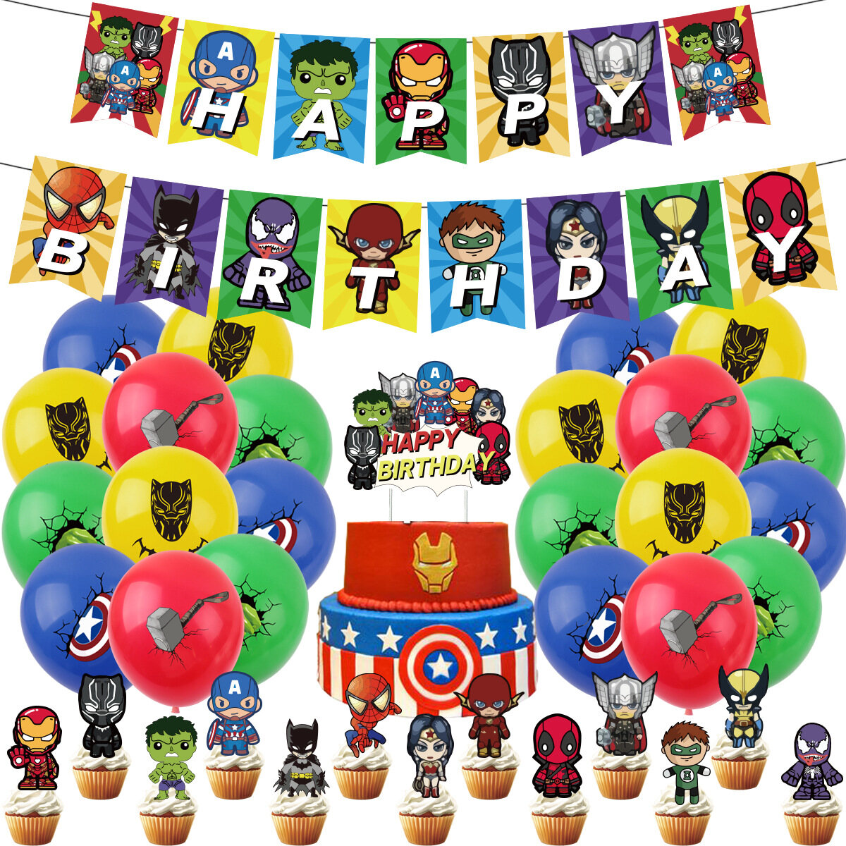 Fastshipment marvel theme Super Hero Birthday Party Decoration The Aven gers Balloon Banner cake topper Party Supplies