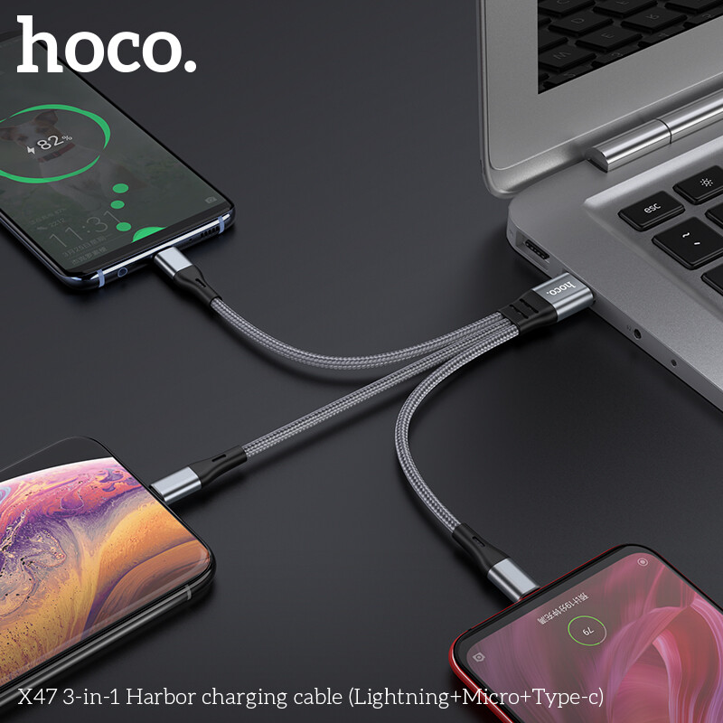 HOCO X47 3in1 Lightning /Micro USB/ Type Cable Fast Charging Cable for Samsung Xiaomi Android Phone