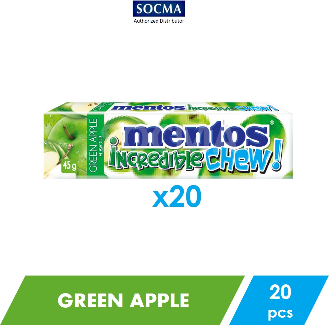 Mentos Incredible Chew Green Apple 45g 20 Lazada