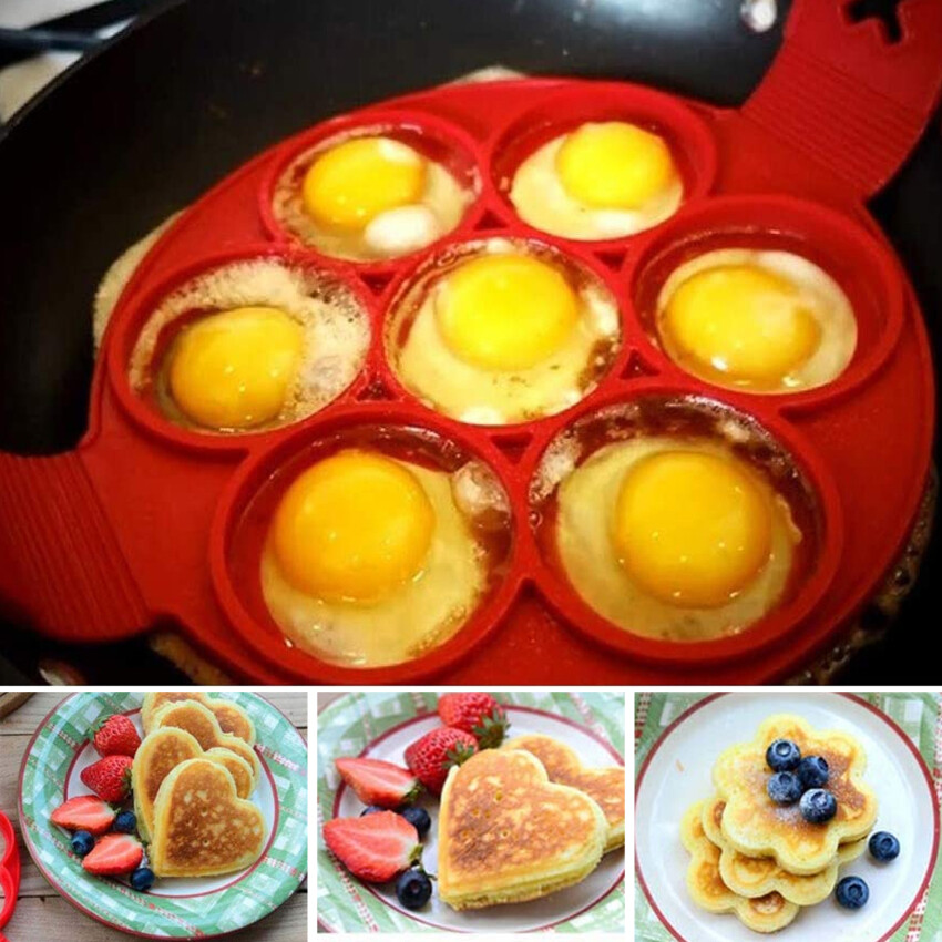 Khuôn Làm Bánh Kếp Khuôn Tròn Trứng Chiên Dụng Cụ Làm Bánh Kếp Silicon Không Dính Tái Sử Dụng Dụng Dụng Cụ Làm Vòng Trứng