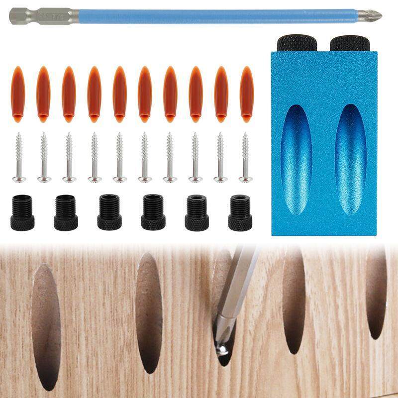 15 ° Pocket Hole Vít Jig Dowel Khoan Set Công Cụ Gỗ Kit Góc Lỗ Định Vị Dowel Khoan Set