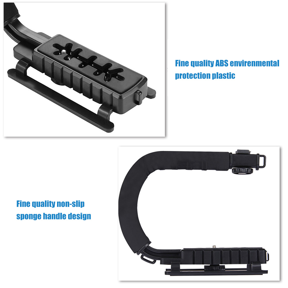 PULUZ U/C Shape Portable Handheld DV Bracket Stabilizer Kit for Apple Iphone Sony Samsung Panasonic Huawei Xiaomi with Cold Shoe Tripod Head Phone Clamp Quick Release Buckle Long Screw