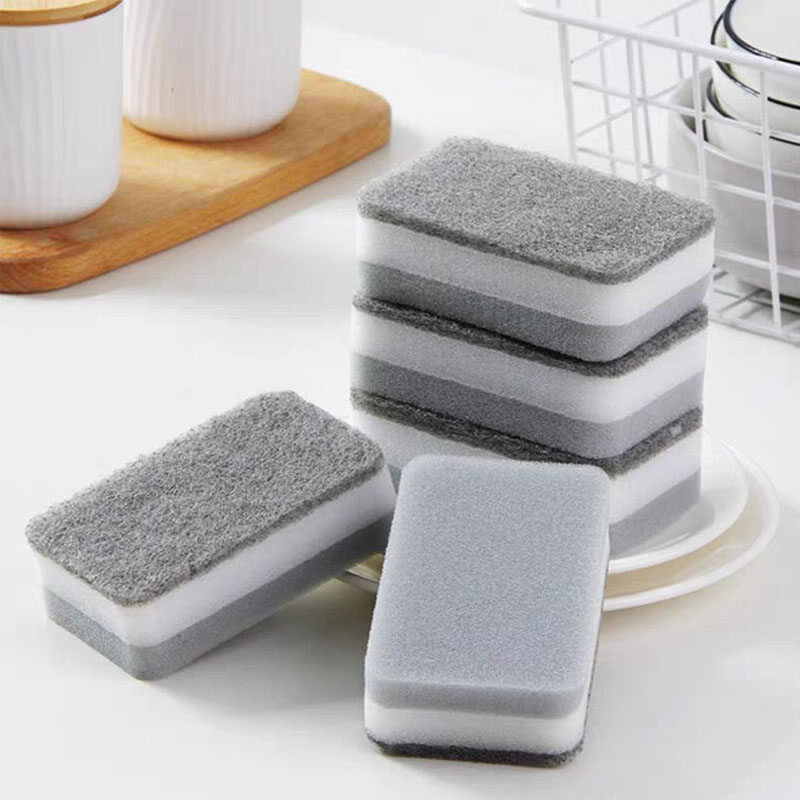 Polocat 5pc / set Double Side Sponge Scrub Pot Dishwashing Magic Mop Kitchen Household Cleaning Three Layer Sponge Scrubbing Pad#1