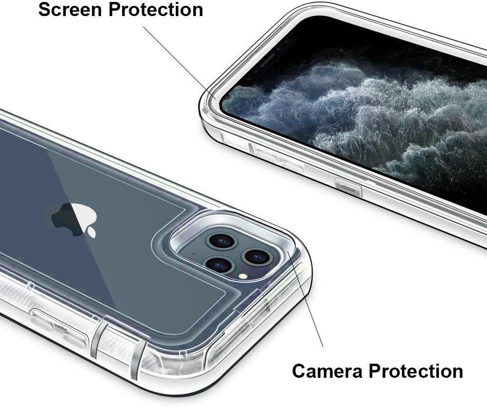 Clear iPhone Case,Transparent Three Layer Hybrid Hard Plastic Soft Rubber Shockproof Armor Defender Case for iPhone 15 Pro Max/14 Pro Max/13 Pro Max/12 Pro Max/SE 2022/11 Pro Max/Xs Max/XR/8 Plus 7 Plus 6s