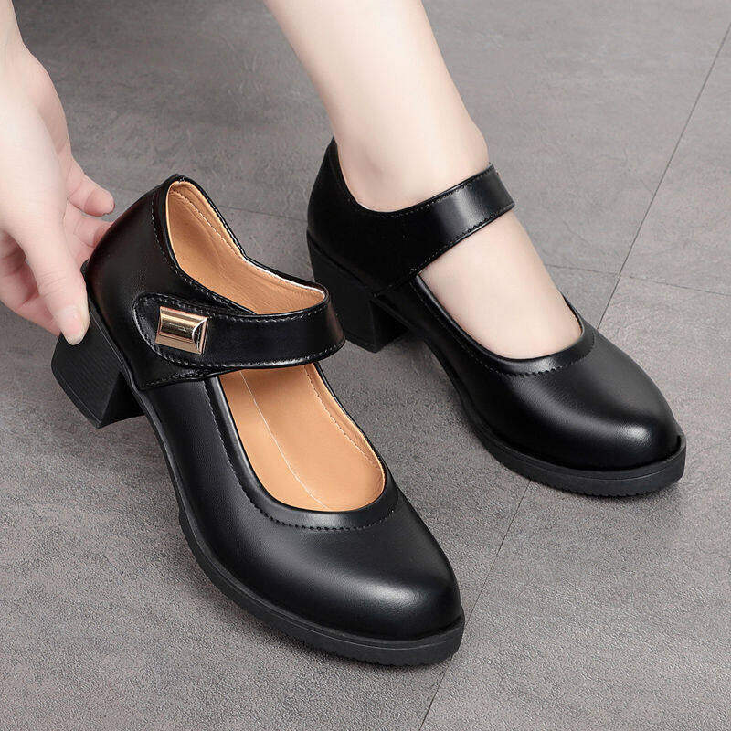 Women's Shoes High Heels Women's Thick Soled Black Leather Shoes Women's Office Shoes Soft Anti-skid Korean Shoes New Women's High Heels