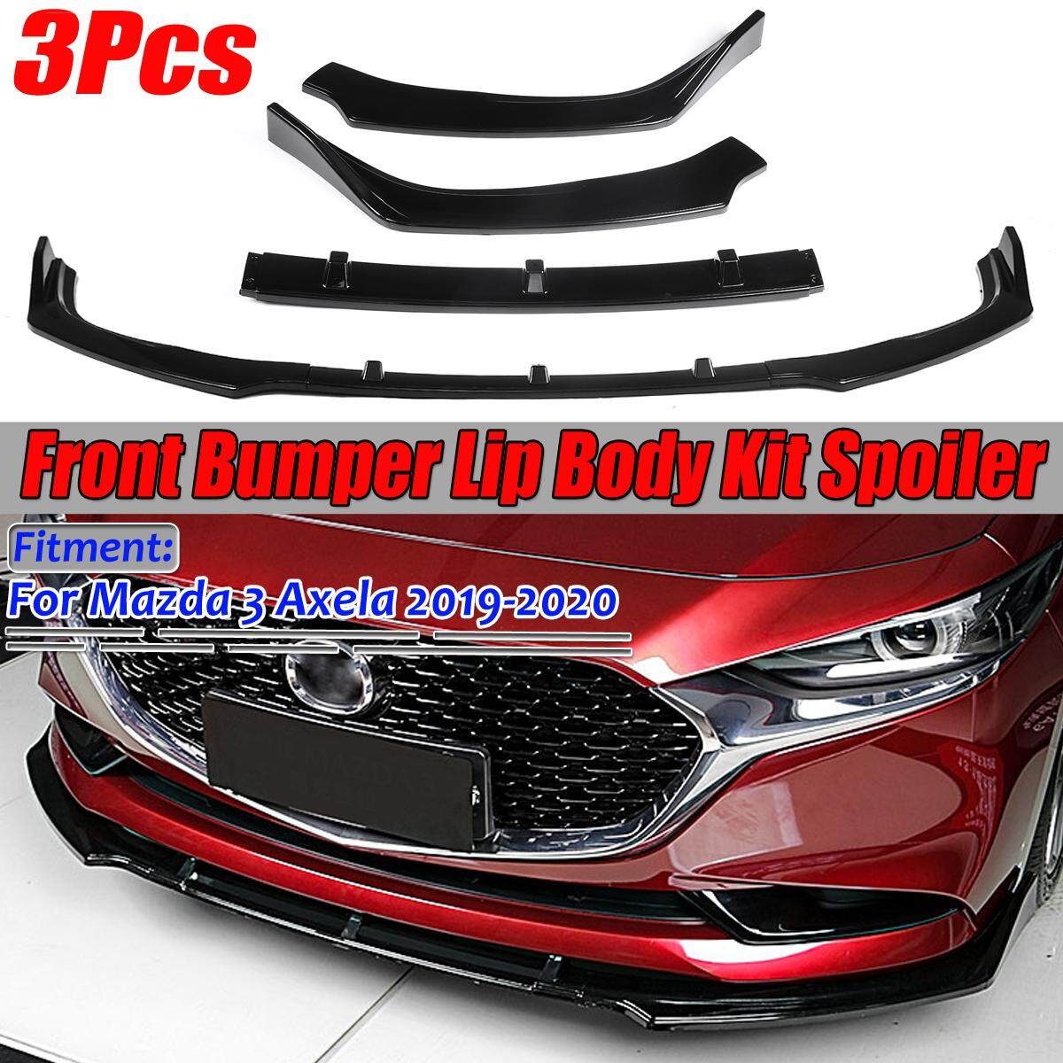 Glossy Black Front Bumper Lip Protector Cover 3pcs for Mazda 3 Axela 2014-2018