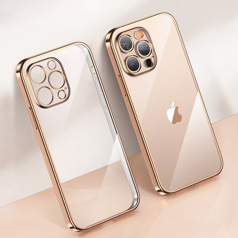 Luxury Electroplating Frame Case for Iphone 11 12 13 Pro Max Shockproof Transparent Silicone Case for Iphone 7 8 Plus Casing XR Xs Max Lens Protective Soft Back Cover for SE 2020