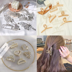 Phụ kiện kẹp tóc càng cua hình bướm + ngọc trai kiểu dáng tinh tế thời trang dành cho nữ