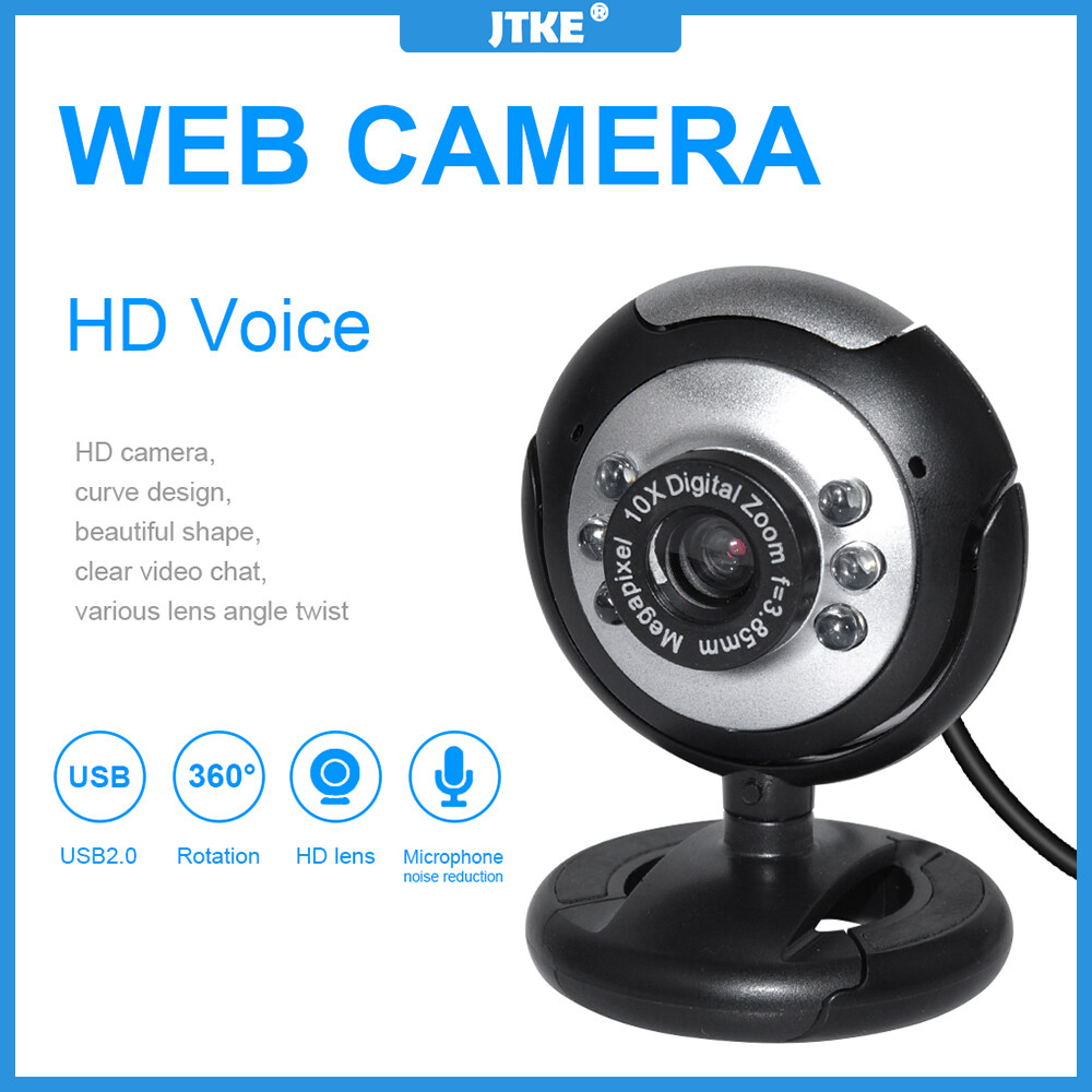 Webcam HD Kỹ Thuật Số JTKE USB 2.0 Camera Máy Tính Camera Web 6 Đèn LED