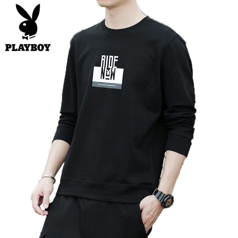PLAYBOY Fashion Men's High Quality Solid Color Sweatshirt Round Neck Simple Long Sleeve Sweatshirt