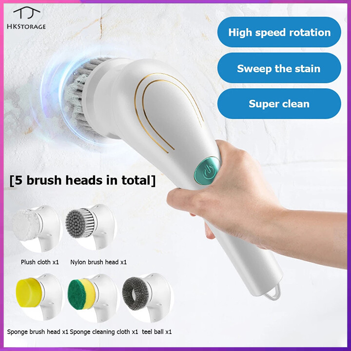 HKStorage 5-in-1Multifunctional Electric Cleaning Brush usb charging Bathroom Wash Brush Kitchen Cleaning Tool Dishwashing Brush Bathtub