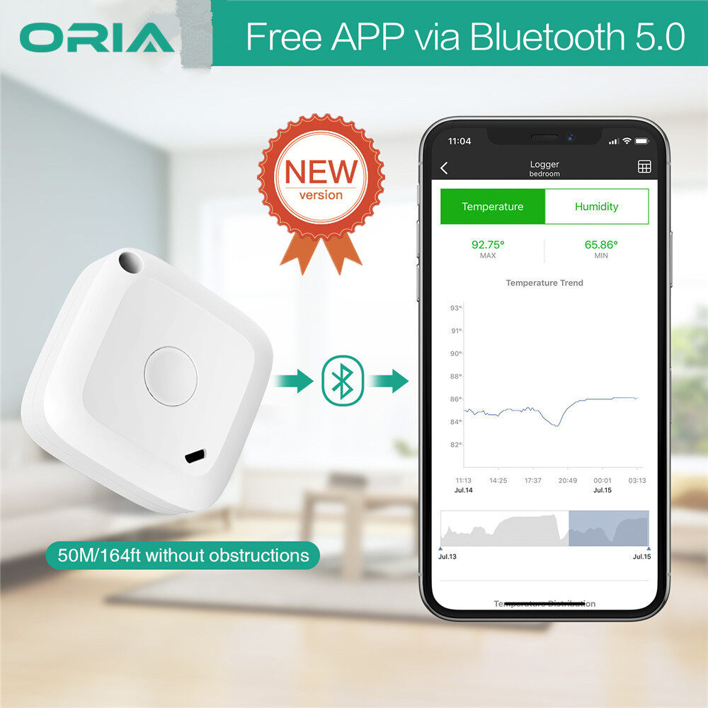 ORIA เครื่องวัดอุณหภูมิความชื้นไร้สายบลูทูธ เซ็นเซอร์วัดความชื้น สี Upgraded Bluetooth 50M