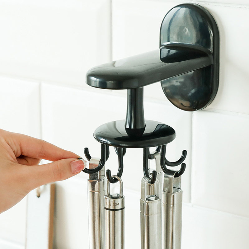 Houseeker Giá treo dụng cụ nhà bếp với 8 móc thiết kế xoay 360 độ gắn tường, cửa tủ kệ - INTL