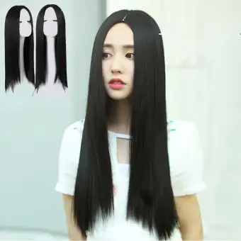 Ready Stock Women Fashion Long Straight Hair Extensions Wig For