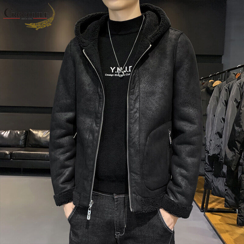 Áo Khoác Da Lộn Cá Sấu Hai Mặt Áo Khoác Cardigan Nam Độn Nhung Ngoại Cỡ Áo