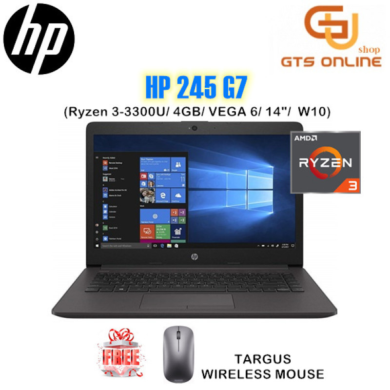 HP LAPTOP 245 G7 14 Laptop Black (Ryzen 3-3300U, 4GB, AMD, W10) Malaysia