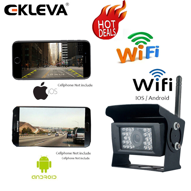 EKLEVA WIFI Reversing Camera Backup Camera 28 LED IR Night Vision Car Rear View Camera Waterproof Vehicle Cameras on APP for iPhone/Android Phones