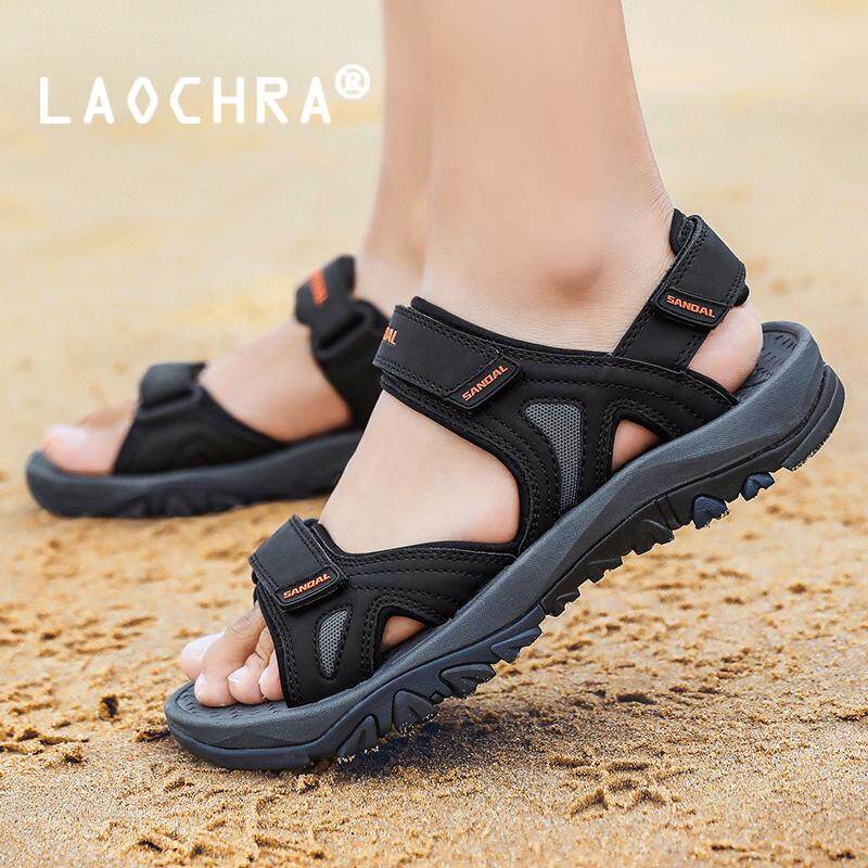 Laochra men shoes classic men soft sandals comfortable men summer shoes leather sandals big size 39-46
