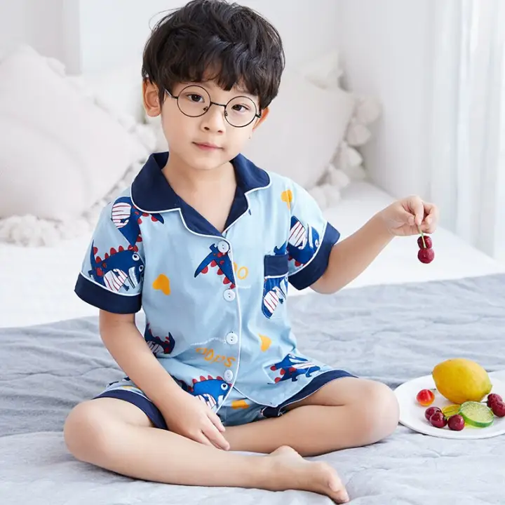 Kids Boys Girl Clothes Baby Pajamas Summer Cotton Short Sleeve Pyjamas Pijamas Set Cartoon Cardigan Children S Sleepwear Lazada Ph