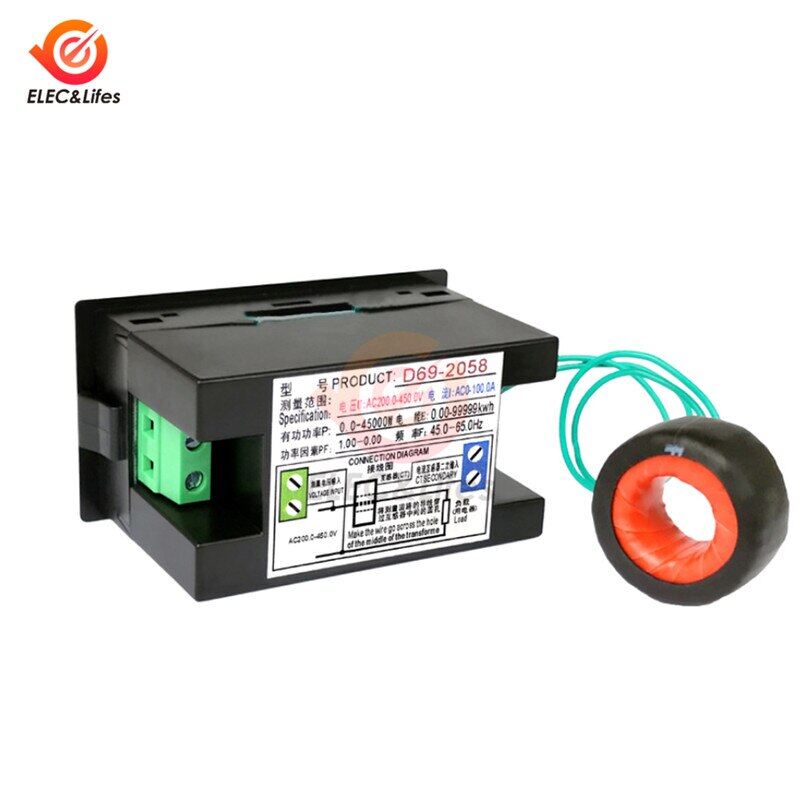 100A LCD Digital Panel Wattmeter Energy Power Meter Voltmeter Ammeter Frequency Indicator AC 110V 220V 380V