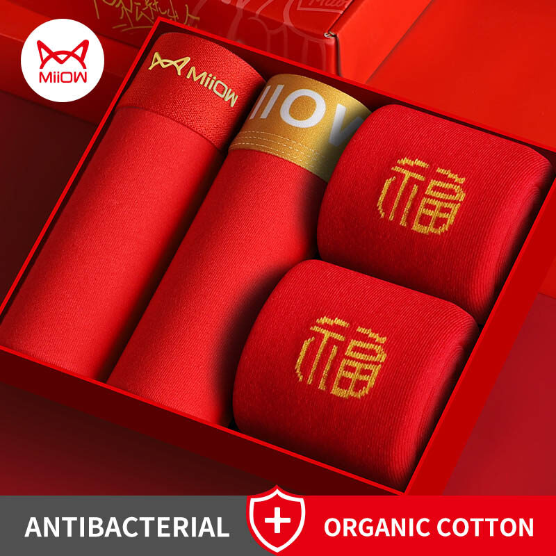 Miiow 2 chiếc boxer 2 đôi tất bộ cotton quần lót nam boxer nam eo thấp quần lót quần lót nam quần lót boxers quần short quần lót nam m1602
