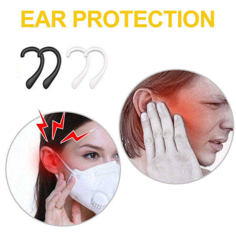 4 pairs Elastic Soft Silicone Protection Ear Hook Reusable Anti-Leak Anti Strangulation Anti-Pain Invisible Earmuffs Ear Protection Ear Grips Extension Hook Ear Artifact Prevention