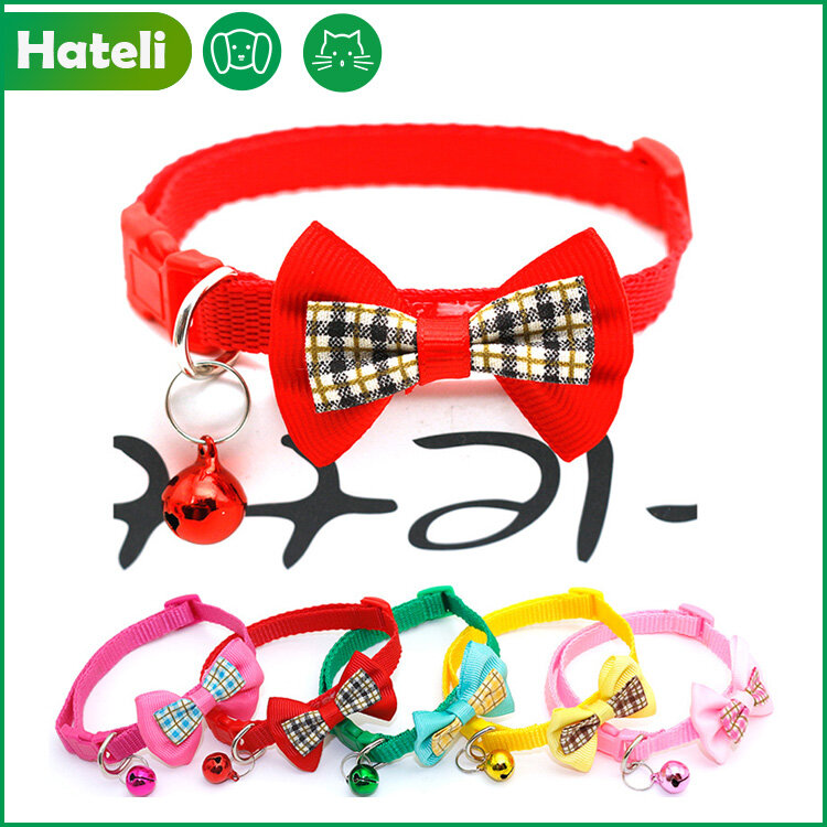 【HATELI】Pet Collar Plaid Bow Collar Cat Puppy Collar