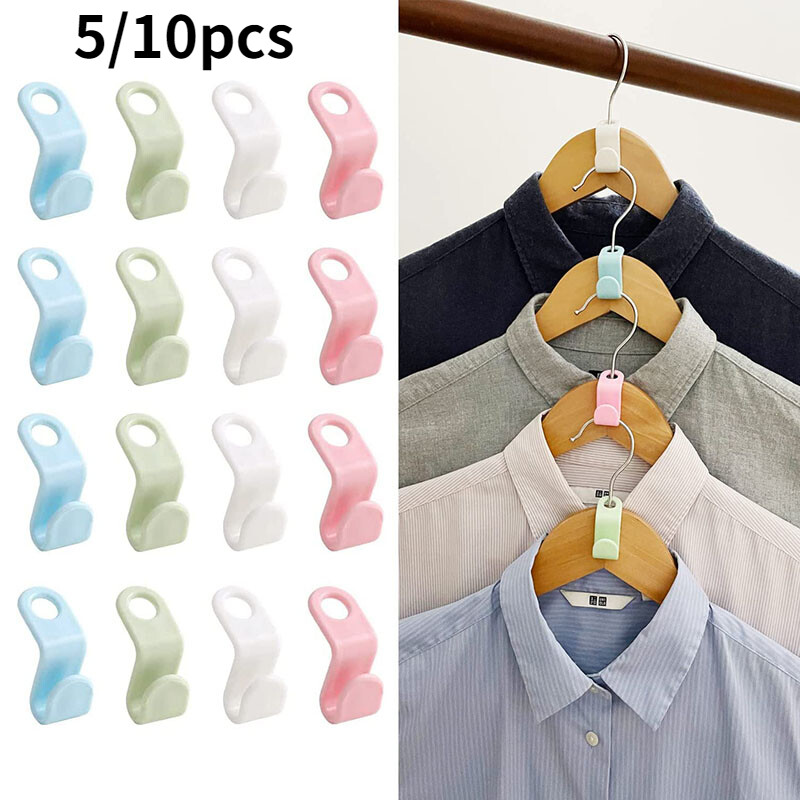 5/10Pcs Mini Clothes Hanger Hook Folding Storage Clothes Rack Wardrobe Hanging Hanger Connection Hook Space Saving Connectors