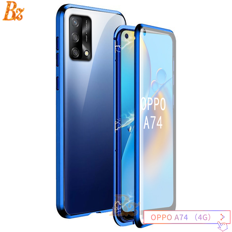 For OPPO A74 4G Case 360 Front+Back double-sided 9H Tempered Glass Case For OPPO A74 4G 2021 Metal Bumper Case