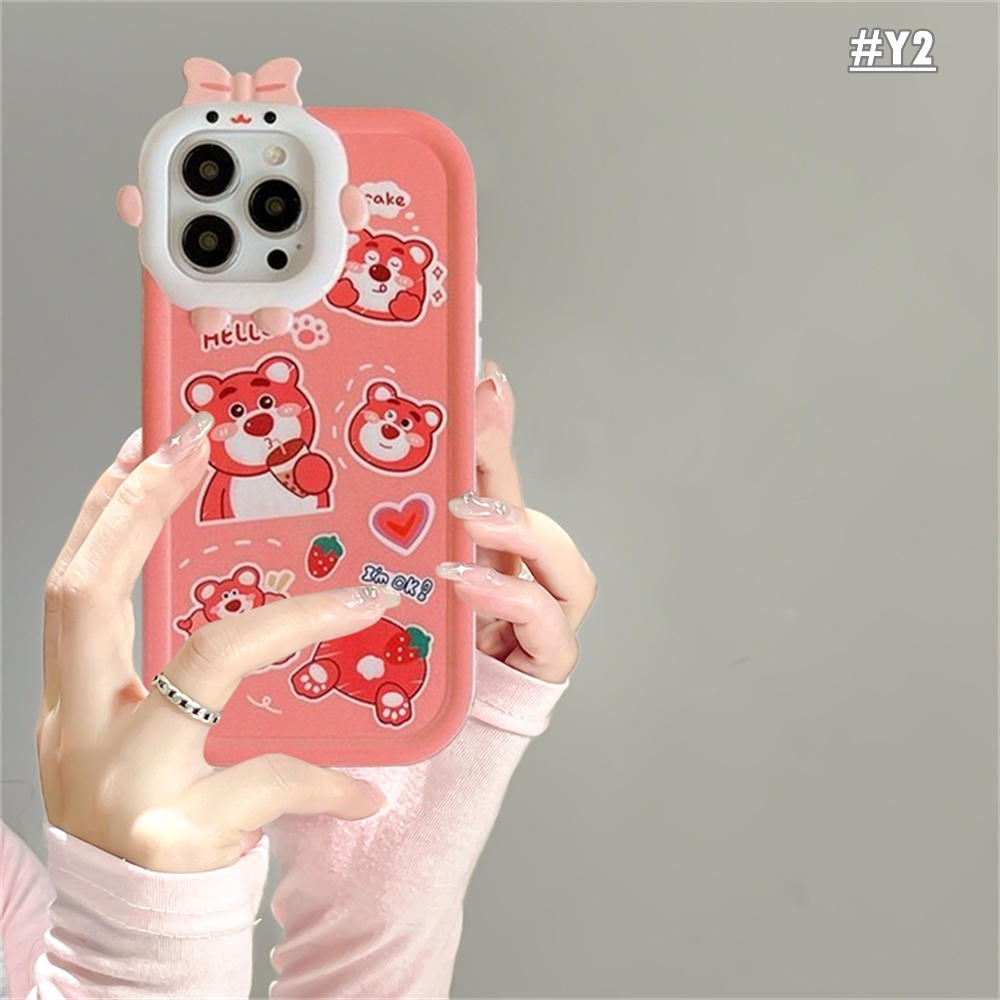 Vỏ HP Realme C53 10 Realme C55 C35 C33 C31 C30 Realme C11 9i 6i 5S 5I 7i C15 C12 C25 c21y c25y C20 C3 C17 Realme C2 C1 narzo 50A thủ dễ thương phim hoạt hình lotso dâu gấu con quỷ nhỏ ống kính ốp chống sốc