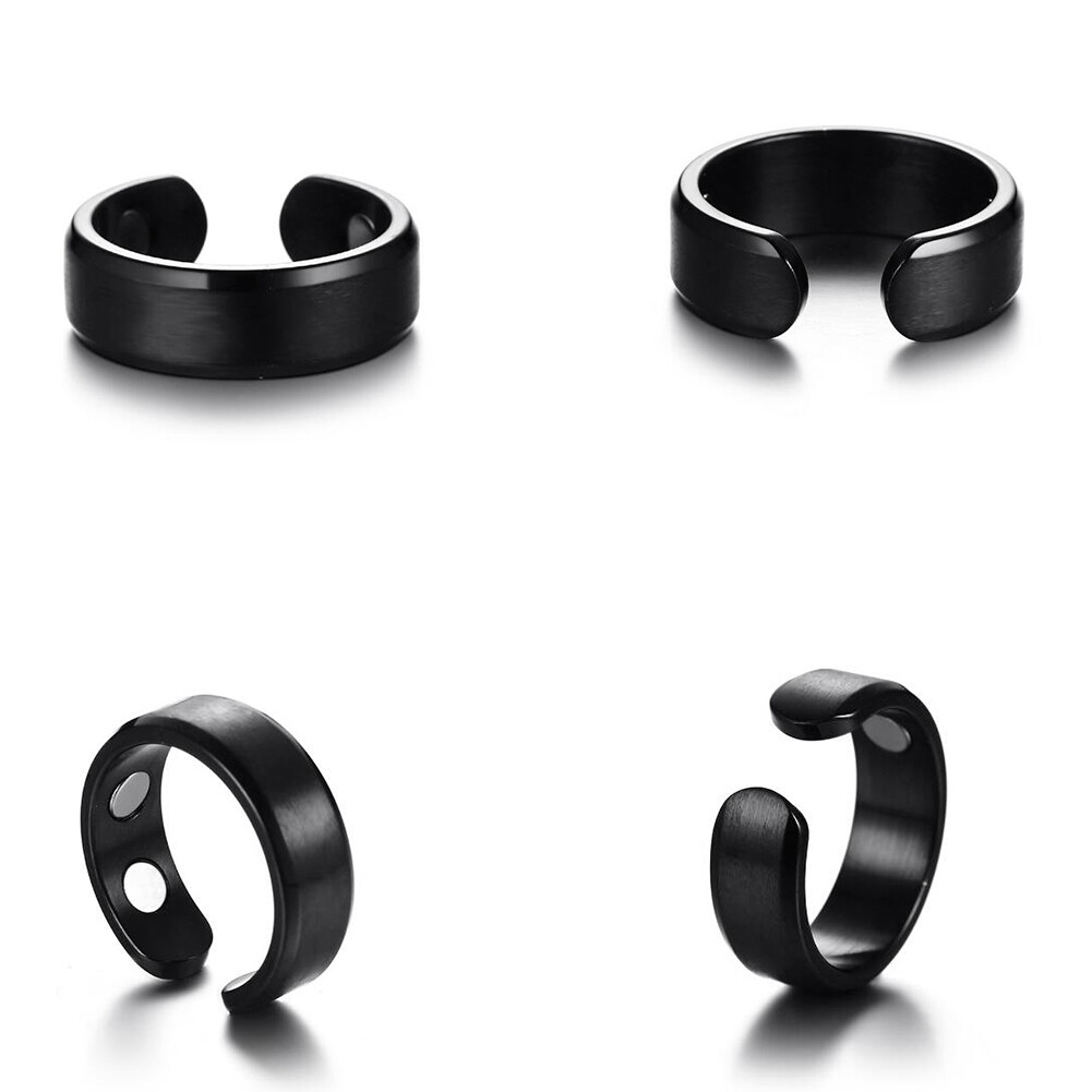 【ZNBY】Glossy Silver Magnetic Health Ring Magnet Open Ring - 1 Piece