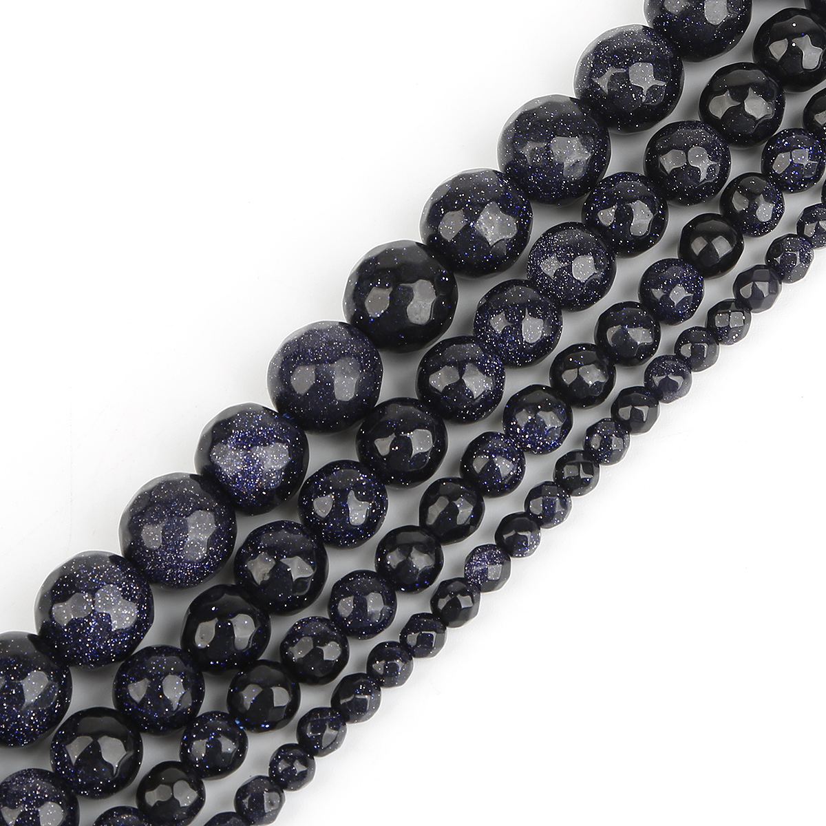 8mm Galaxy Blue Sandstone Loose Beads – Sun Sitara, Dark Blue, Center-Drilled, 15 Strand