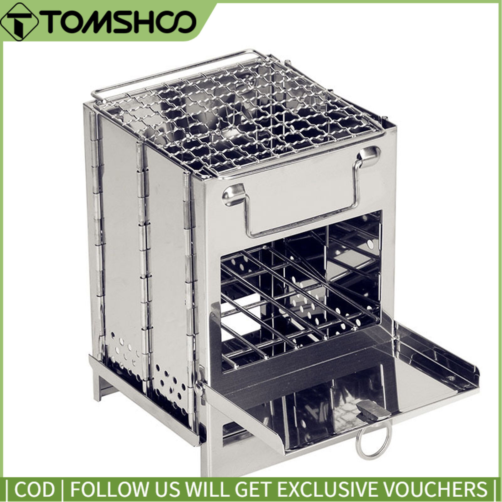 Wood Stove Stainless Steel Foldable Mini Charcoal Grill Lightweight Barbecue Grill for Camping Garden Outdoor Picnic